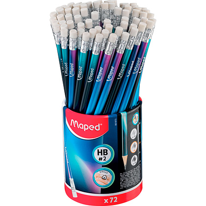 Карандаш простой Maped "Black Peps Nightfall", HB, с ластиком, ассорти ...