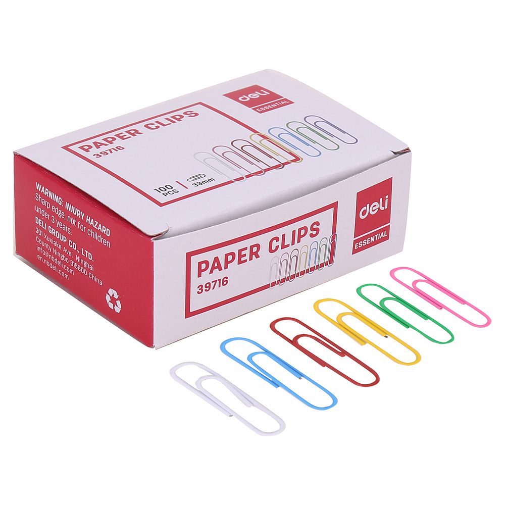 Скрепки "Deli", 33 мм, 100 шт, ассорти