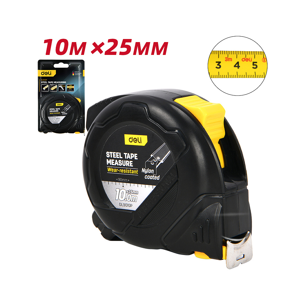 Рулетка "Deli 9010P", 10 м, черный, желтый - 2