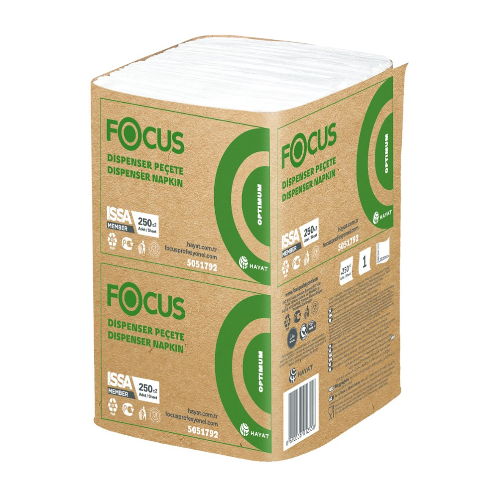 Салфетки бумажные Focus Optimum, 24х18 см, 1 слой, белый, 250 листов