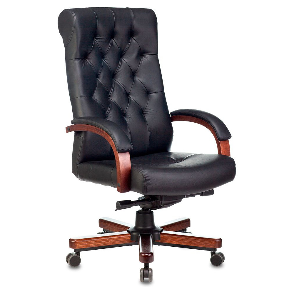 Кресло для руководителя Бюрократ T-9928WALNUT, кожа, металл/дерево, черный