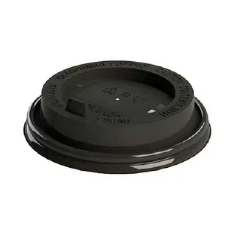 Крышка пластиковая для стаканов d=80мм, для горячих напитков, 100 шт/упак, с клапаном, глянцевая, черный