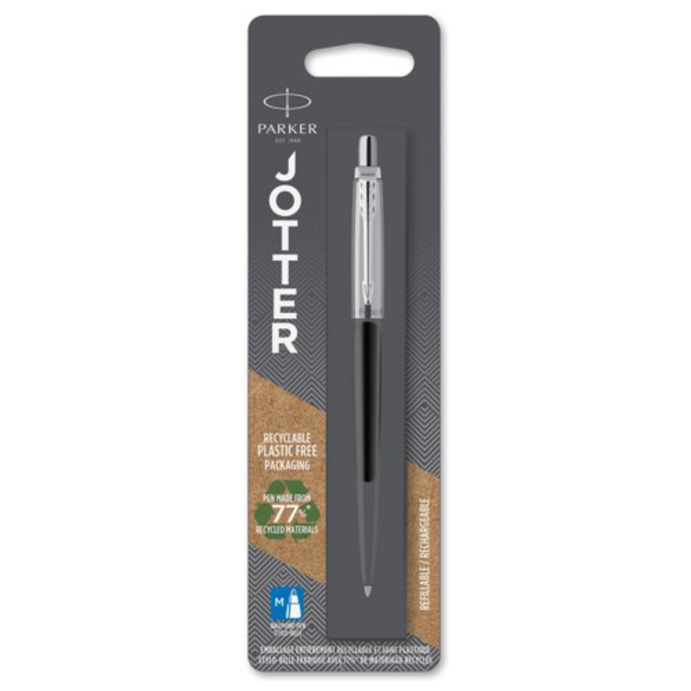Ручка шариковая автоматическая "Jotter Core K63 Bond Street Black CT", 1,0 мм, черный, серебристый, стерж. синий