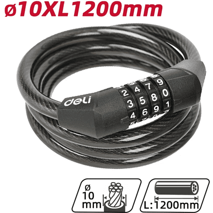 Замок тросовый велосипедный Deli YS EDL508051, 10 x 1200 мм, кодовый - 2