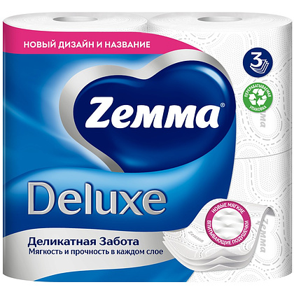 Бумага туалетная Zemma Deluxe, 4 рулона, 3 слоя, белый - 2
