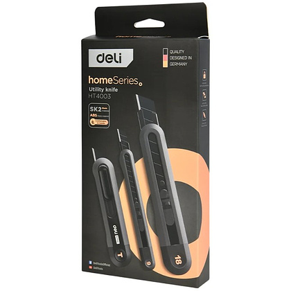 Набор ножей строительных Deli HS EHT4003, 3 шт (ножи 9мм/18мм/трапеция), Soft Touch, черный - 31