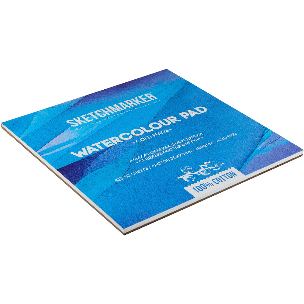 Блок бумаги для акварели "Sketchmarker", 26x26 см, 300 г/м2, 10 листов, среднезернистая - 3