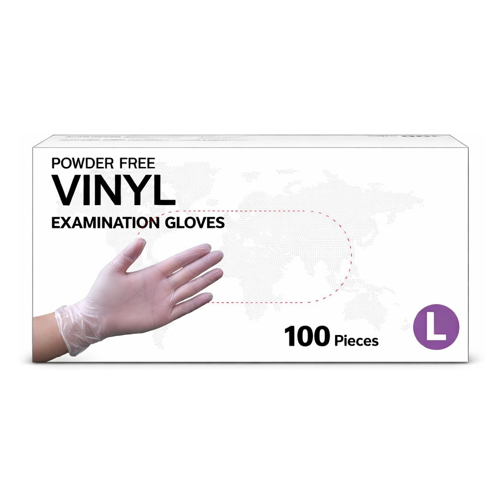 Перчатки виниловые одноразовые, р-р L, 100 шт./уп., прозрачный