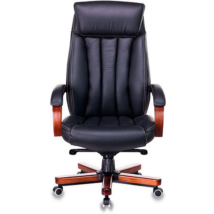 Кресло для руководителя Бюрократ "T-9922WALNUT/Black", кожа, дерево, черный - 2