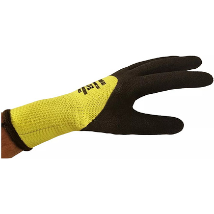 Перчатки полиэстеровые BVB, с латексным покрытием, 10 кл. вязки, р-р 10,5, с внутр. ворс. начесом, салатовый, черный - 2