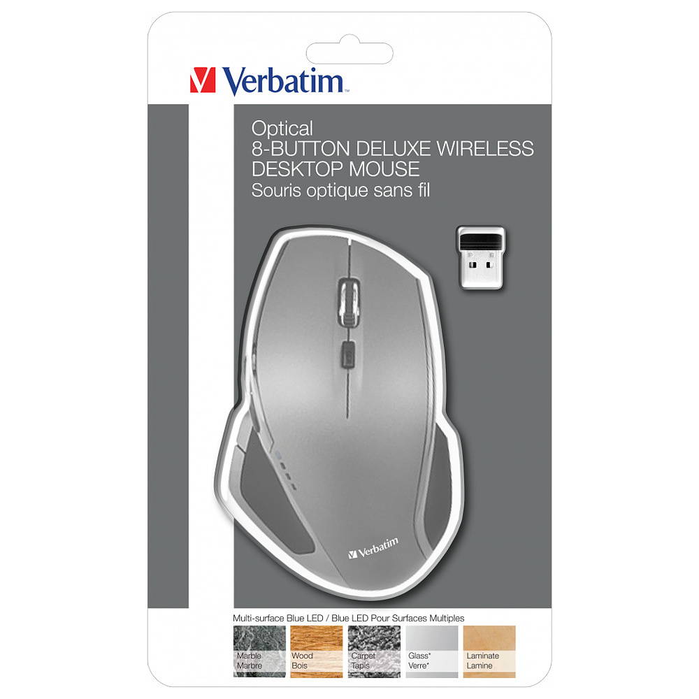 Мышь Verbatim 49041, беспроводная, 800-1600 dpi, 8 кнопок, серый, черный - 4
