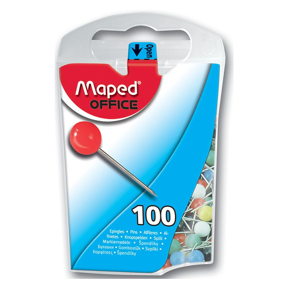 Иглы-кнопки Maped "Для карты", 100 шт, ассорти