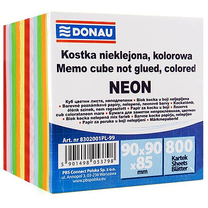 Бумага для заметок "Donau Cube", 90x90x90 мм, 800 листов, ассорти