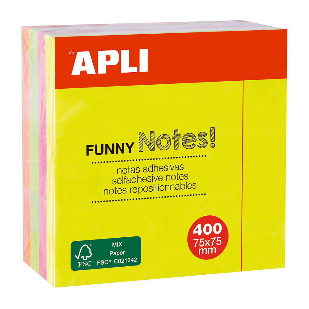 Бумага для заметок на клейкой основе "Funny notes", 75x75 мм, 400 листов, флуоресцентный ассорти - 2