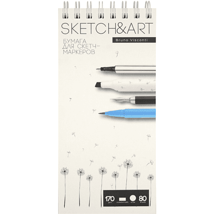 Скетчбук "Sketch&Art", 10.5х22 см , 170 г/м2, 80 листов, на спирали