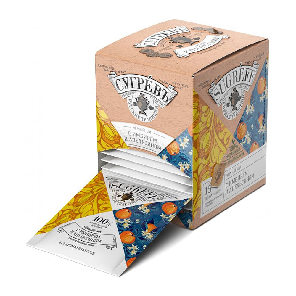 Чай черный "Сугревъ", 15 пакетиков x1.8 г, с имбирем и апельсином - 2