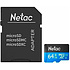 Карта памяти MicroSDXC "Netac P500 Standard", 64GB, U1/C10, с адаптером
