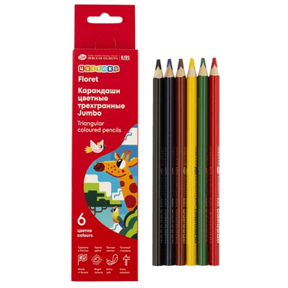 Цветные карандаши "Цветик Джамбо", трехгранные, 6 шт.