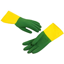 Перчатки латексные хозяйственные Zaubex БИКОЛОР, усиленные, р-р L, зеленый, желтый