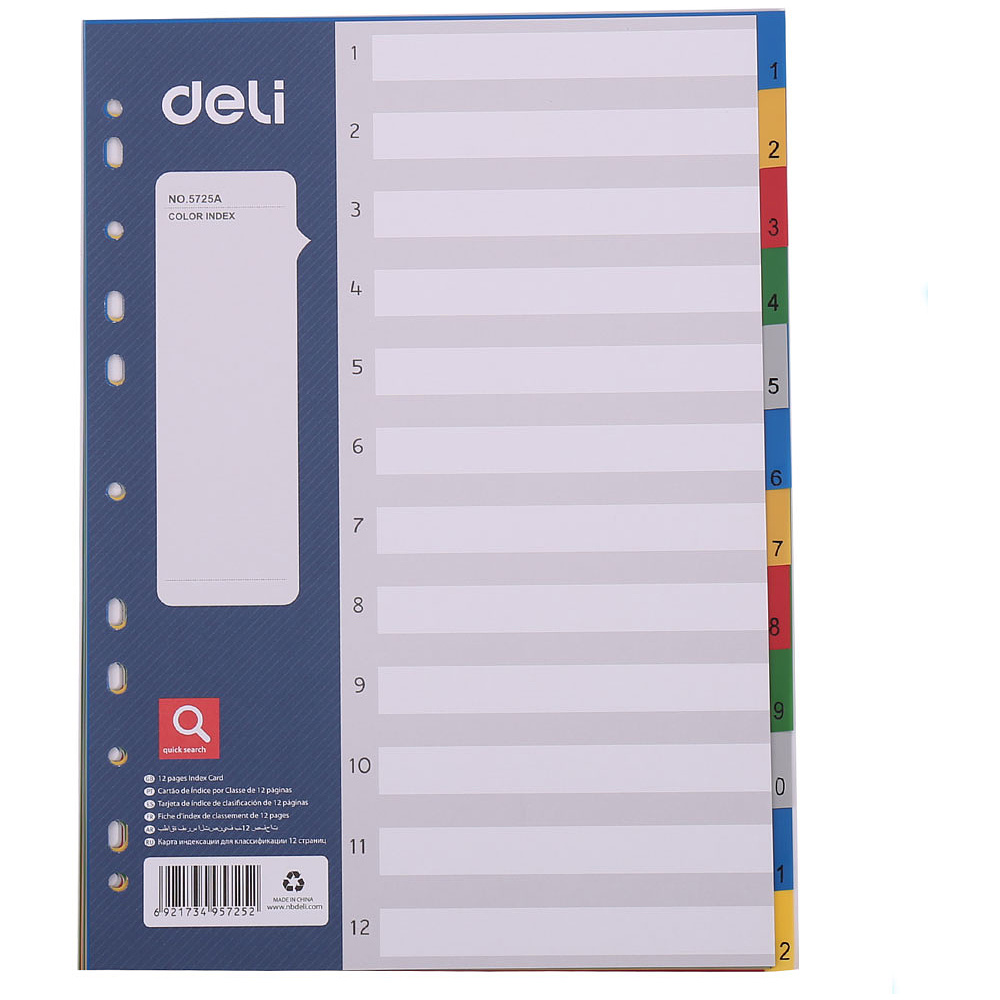 Разделитель "Deli", A4, 12 делений, ассорти