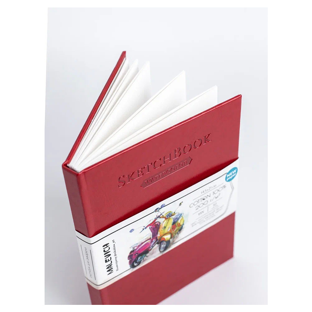 Скетчбук для акварели "Малевичъ", 14.5x21 см, 200 г/м2, 30 листов, красный - 6