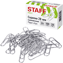 Скрепки "STAFF", 28 мм, 100 шт, серебристый