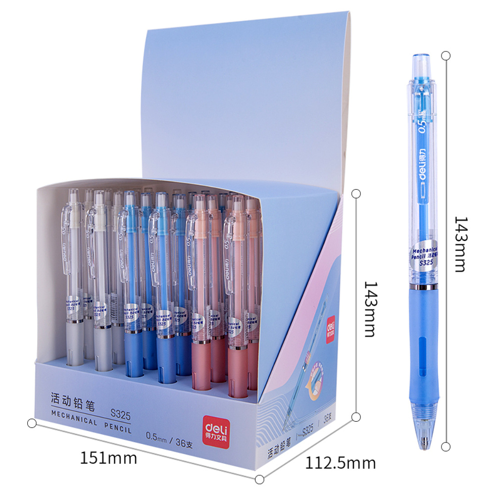 Карандаш автоматический "Deli S325", 0,5 мм, с ластиком, ассорти - 2