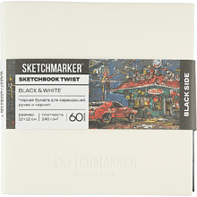 Скетчбук "Sketchmarker Black&White", 12x12 см, 120 листов, черный, белый