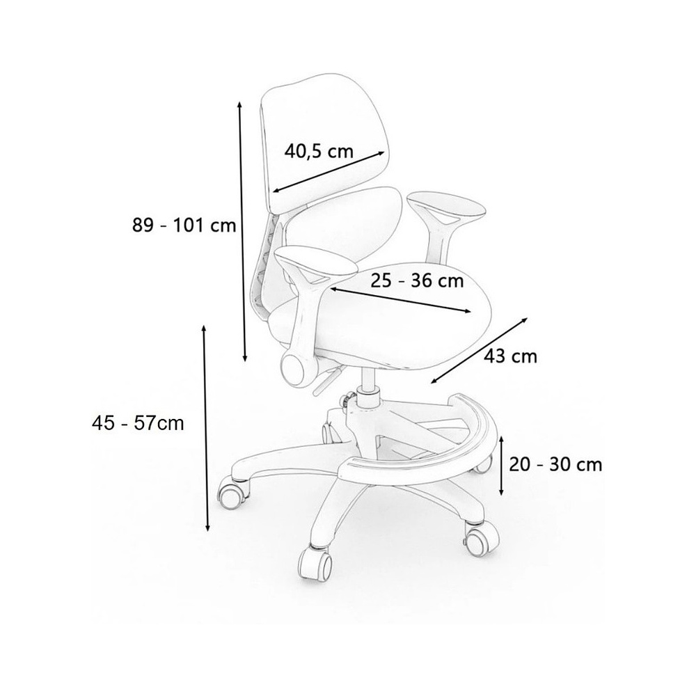 Кресло детское Ergosmart Antey, ткань, пластик, корпус белый, подставка для ног, с чехлом салатовым, серый - 9