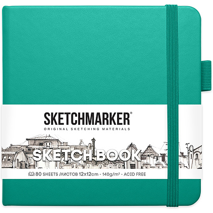 Скетчбук "Sketchmarker", 12x12 см, 140 г/м2, 80 листов, изумрудный