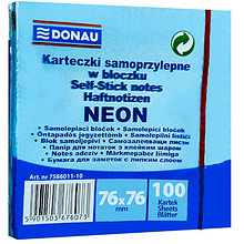 Бумага для заметок "Donau", 76x76 мм, 100 листов, синий неон