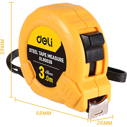 Рулетка Deli "EDL9003B", 3 м, желтый - 6