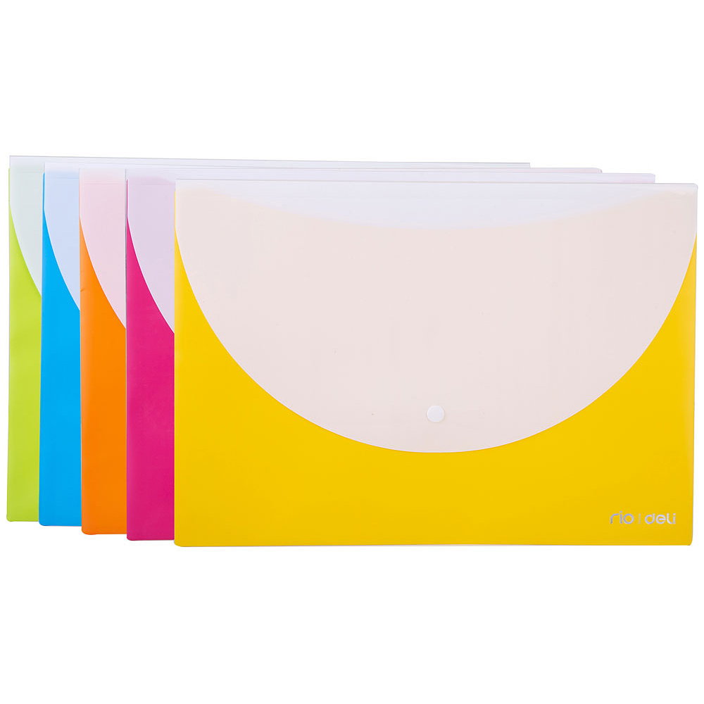 Папка-конверт на кнопке "Deli", A4, ассорти