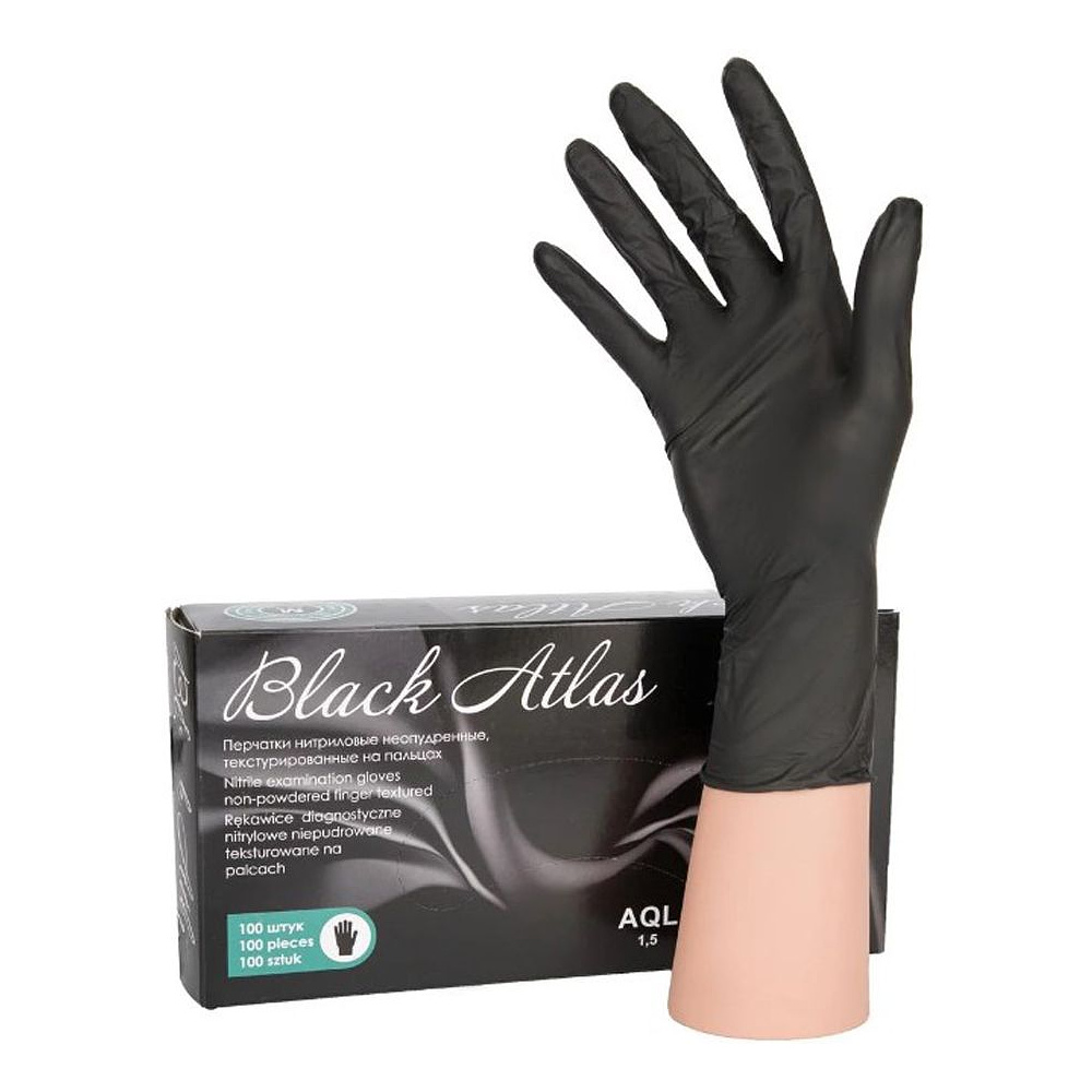 Перчатки нитриловые неопудренные одноразовые "Black Atlas", M, 200 шт, черный