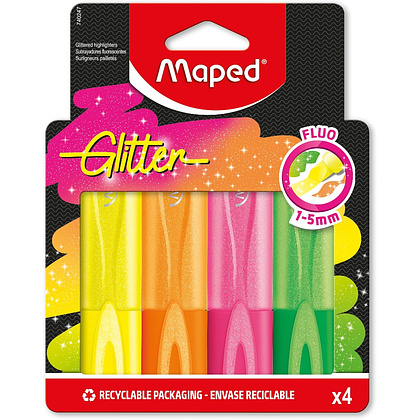 Набор маркеров текстовых "Glitter", 5 мм, скошенный, 4 цвета