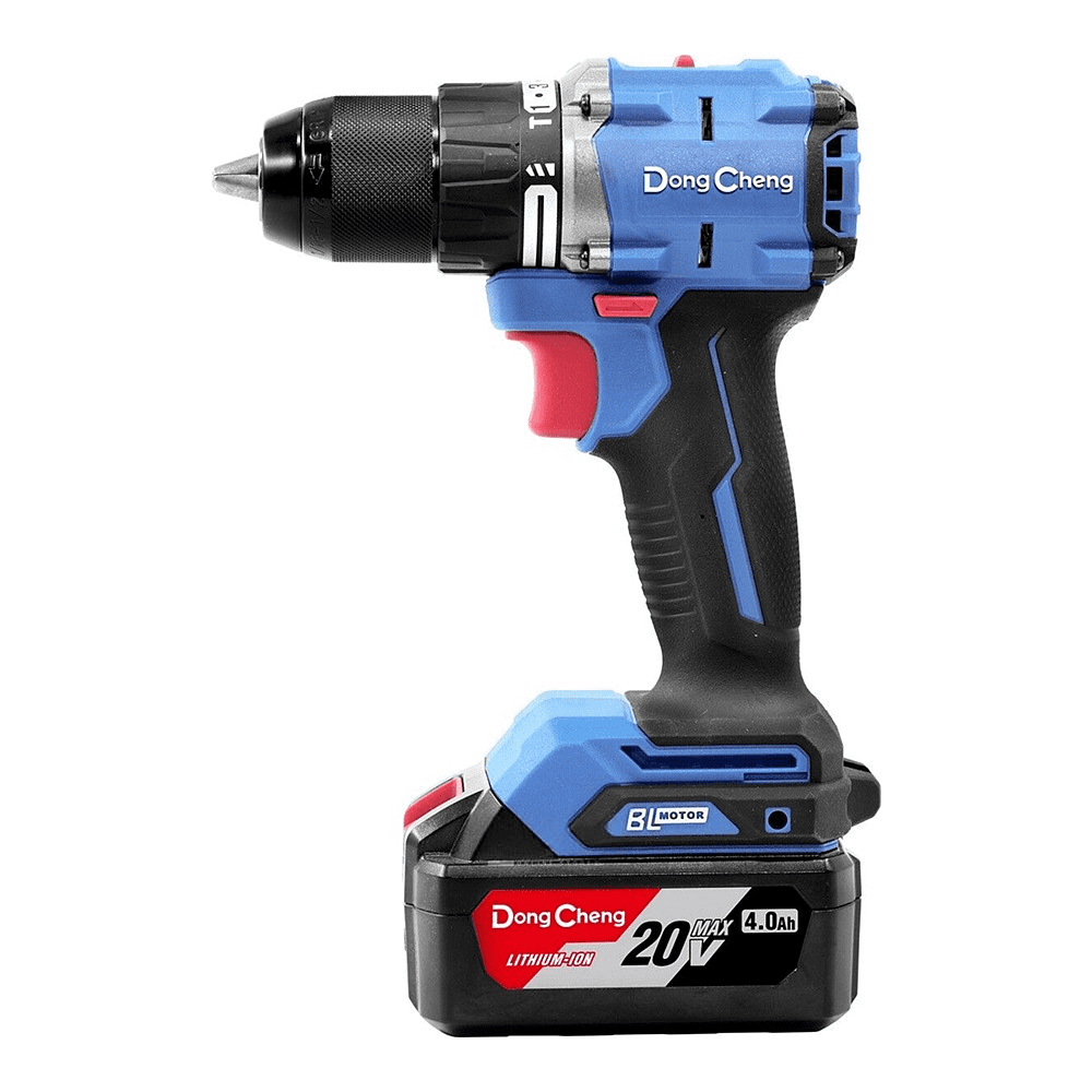 Дрель-шуруповерт "DongCheng" аккум., бесщеточная 20В, 850Вт, 120Нм, аккум. 4.0Ач*2, з/у 4А, тип EM - 3