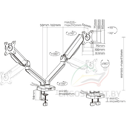 Крепление для 2-ух мониторов Power Black DBL, черный - 10