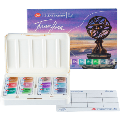 Краски акварельные "Белые ночи грануляция и натуральные земли", 12 цветов, кюветы - 5