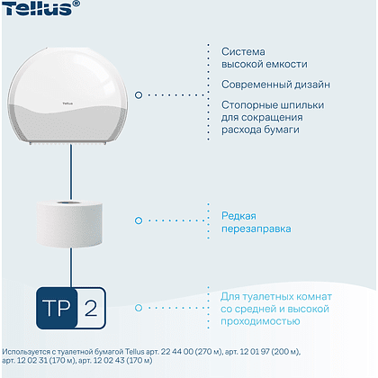 Диспенсер Tellus для туалетной бумаги в мини рулонах, белый, TР2 - 9
