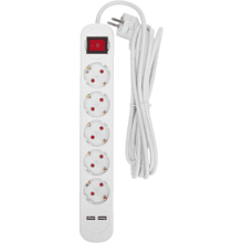 Удлинитель "Standard", 5 розеток, 2 USB, 16А, 3 м, белый