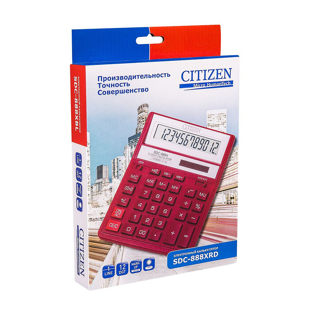 Калькулятор настольный Citizen "SDC-888XRD", 12-разрядный, красный - 2