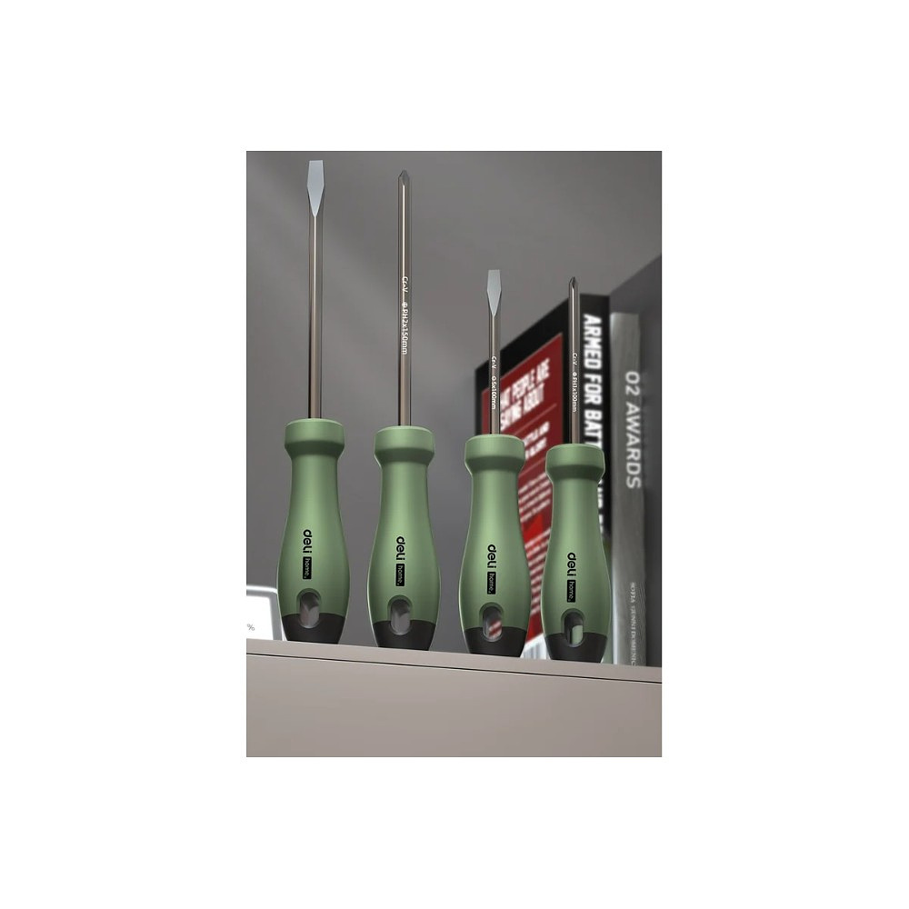 Набор отверток Deli HS HT1004L, 4 шт. ( PH1х100,PH2х150,SL5х100,SL6х150), Soft Touch, зеленый - 2