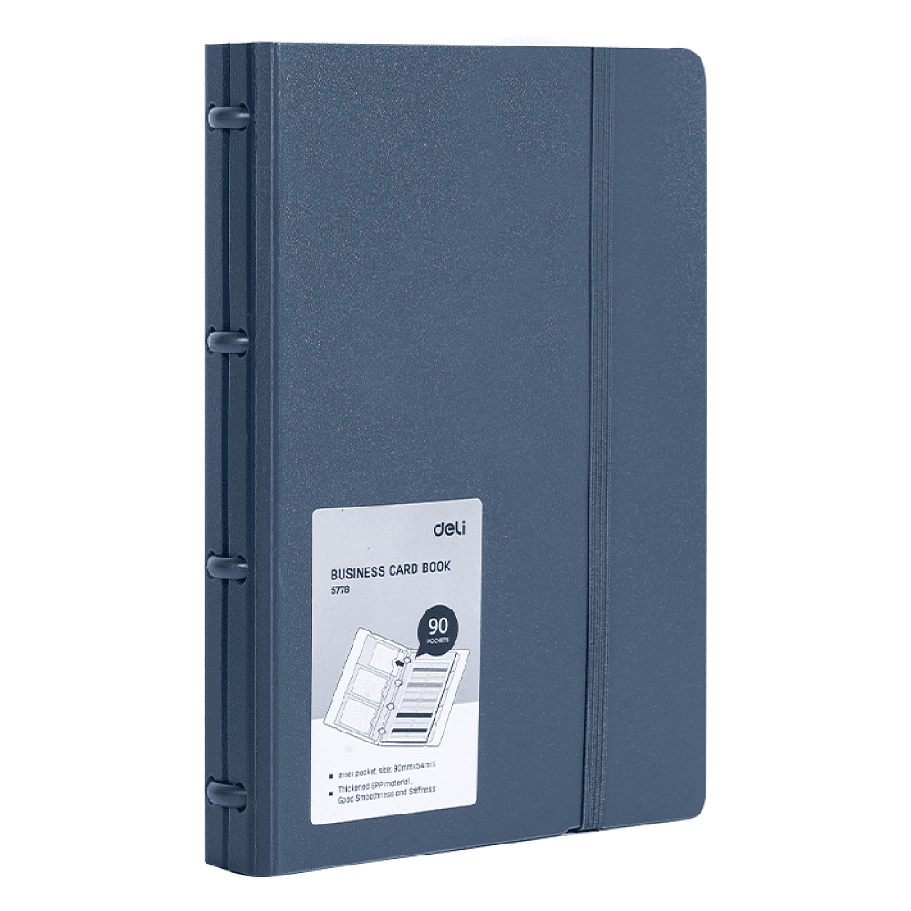 Визитница настольная "Deli", 140х198 мм, 90 карт, синий