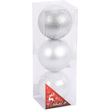 Шар елочный "200120", 10 см, 3 шт/уп., пластик, ассорти