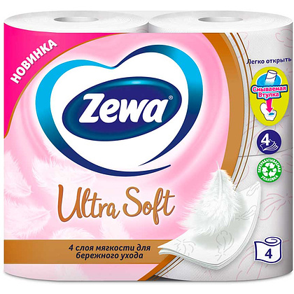 Бумага туалетная Zewa "Ultra Soft", 4 слоя, 4 рулона