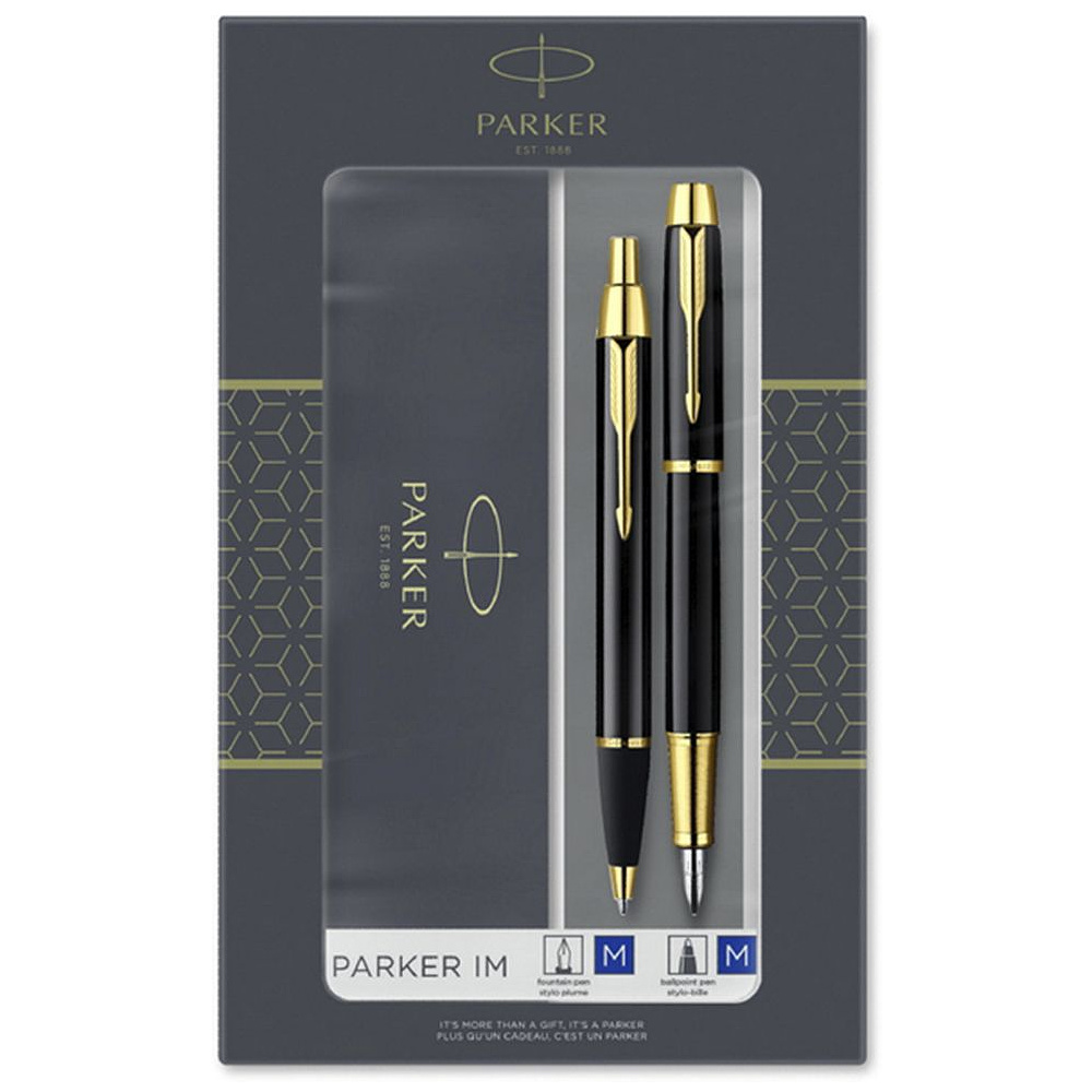 Набор ручка шариковая автоматическая + ручка перьевая "Parker IM Black GT"