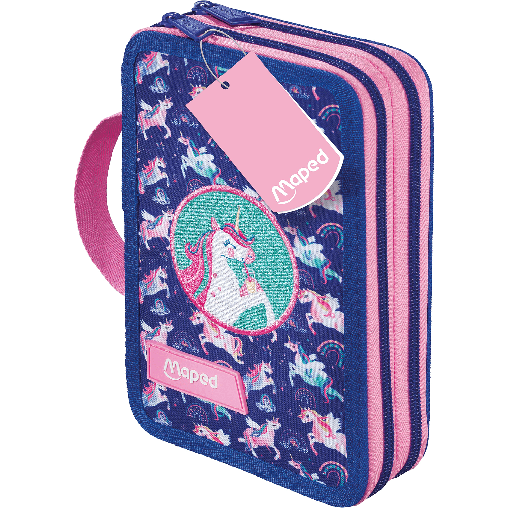 Пенал "Unicorn", 2 отделения, с наполнением, розовый, фиолетовый