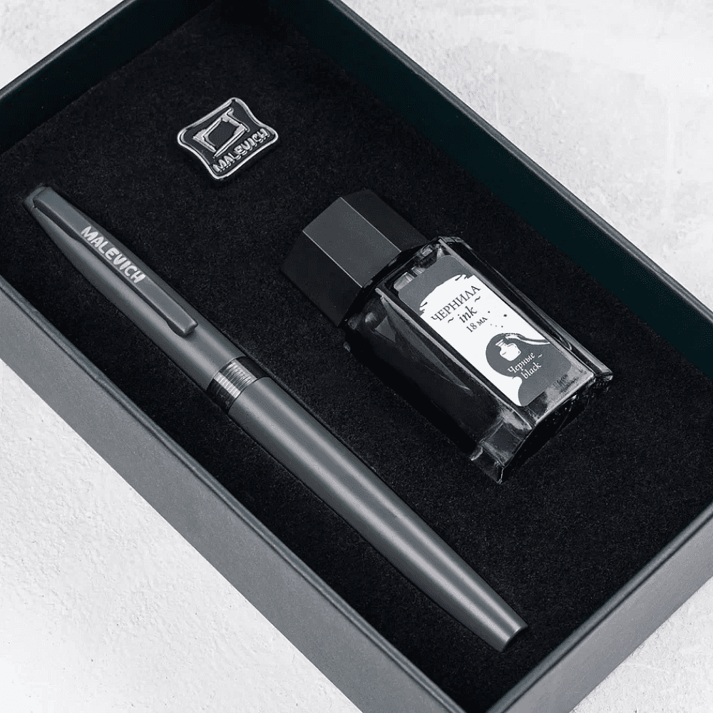 Ручка перьевая EF "Малевичъ", металл, с конвертером, набор чернила + значок, мокрый асфальт - 2