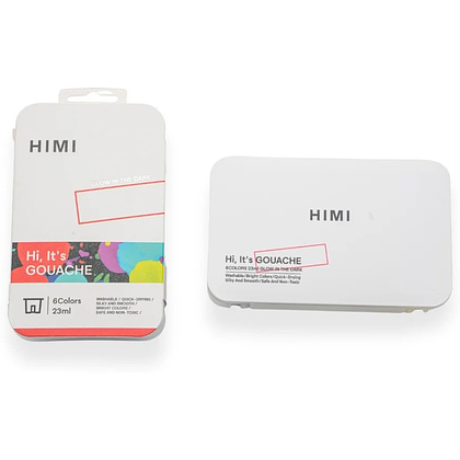 Краски гуашевые "Himi Jelly Cup.Glow in the dark. Bright color", набор 6 цветов, 23 мл., кювета, пластиковый футляр - 6