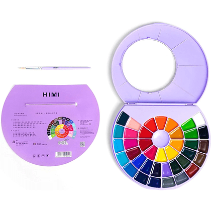 Краски акварельные "Himi", набор, 38 цветов, фиолетовый футляр